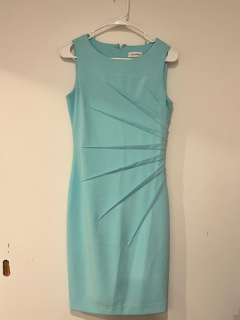 Calvin Klein Light Aqua Sheath Dress with Radiant Pleats